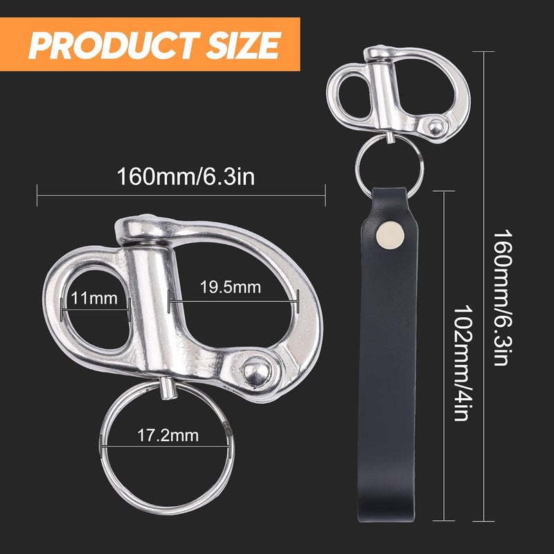 RiaYer Quick Release Snap Shackle - 316 Stainless Steel with Leather Handle for Keychain, Lanyard & Boat Gear - Image 4
